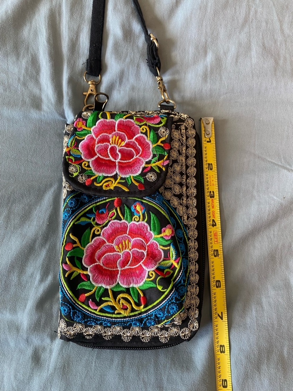 Boho Embroidered Crossbody Wallet Bag Floral Festival Phone Purse - Picture 8 of 9